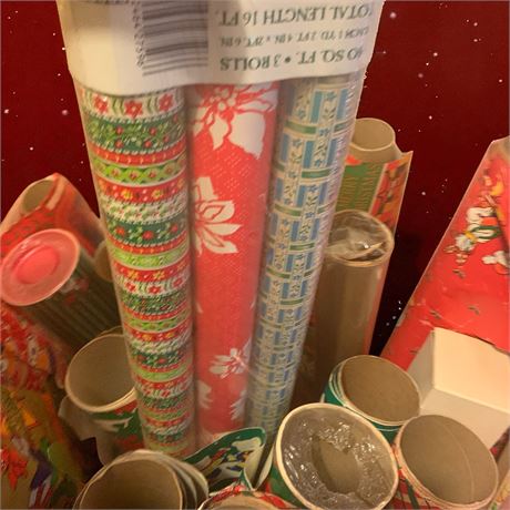 Vintage Christmas Wrapping Paper Roll Lot