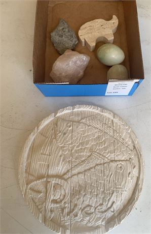 Carved Wooden Pisces Fish Plaque, Stones & More