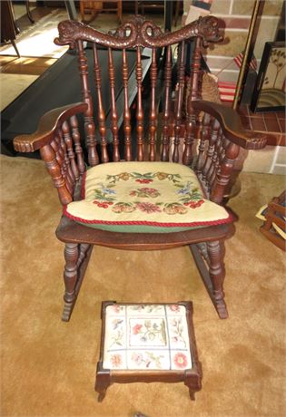 Antique Rocking Chair, Small Stool