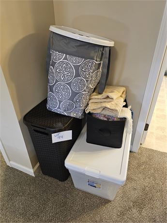 Mixed Laundry Basket Lot, Storage Bins & More