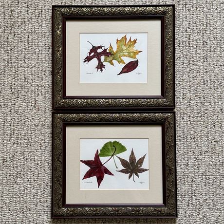 Original Signed J. O'NEILL Leaves I & Leaves II Paintings - 13.5 x 11.5"