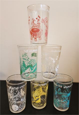 1962 Flinstones Juice Glasses~ Set of 6