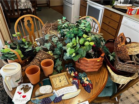 Large Lot of Decorative Baskets and Other Kitchen Decor Items