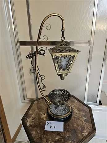 MCM Brass & Marble Lantern Planter Lamp