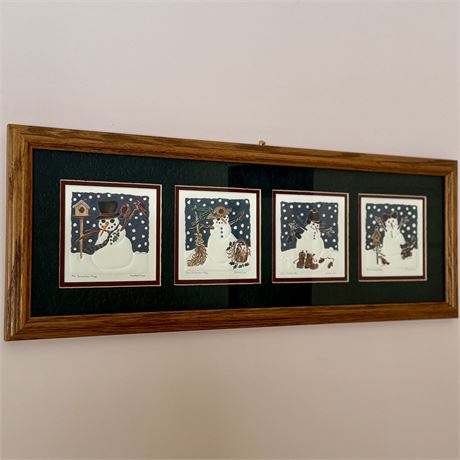 ERIKSON Pencil Signed & #/950 Snowman Panel Framed Art - 26 5/8 x 9 5/8"