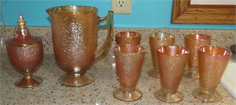 Jeannette Marigold Carnival Glass Pitcher Set