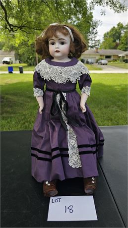 Antique German #8 Bisque 23" Hand Painted, Open Mouth Glass Eye Doll