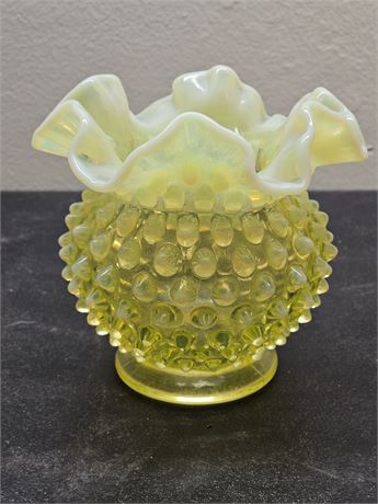 Fenton Yellow Hobnail Rose Vase