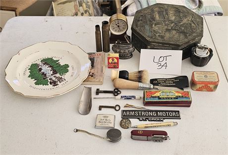 Vintage Mixed Lot- Lighters, Pocket Knife, Auto-Harp, Skeleton Keys & More