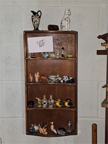 Wood Shelf with Mini-Figurines:S&P's / Wade Pottery & More