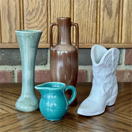 Mixed Pottery Bundle - Brown Drip Glaze Vase is 6.5"