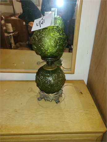 Fenton Gone with the Wind Green Glass Lamp