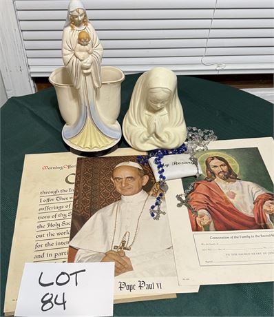 Vintage Religious Lot Water Fonts, Rosaries, Photos & More