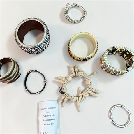 Bracelet Lot - Hinged Silver Plated Modernist Cuff, Silver-Tone Floral Stretch
