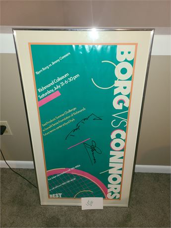 Signed Bjorn Borg & Jimmy Conners Tennis Match Richmond Coliseum Poster