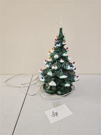 Vintage Frosted Tip Lighted Ceramic Tree with Base