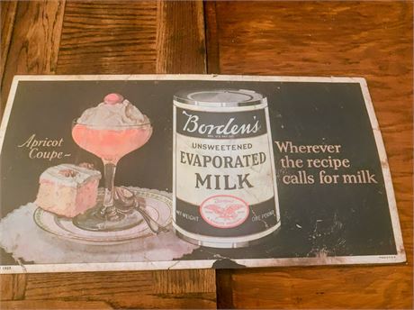 Cardboard Magazine Advertisement for Borden's Unsweetened Evaporated Milk