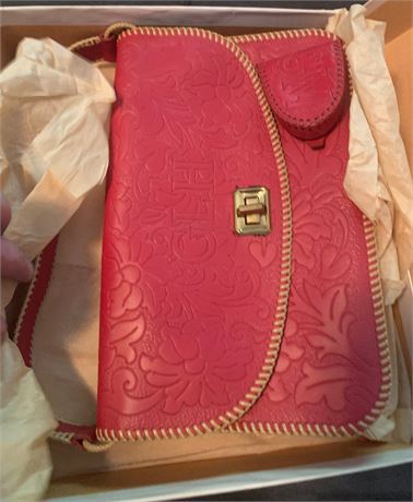 Handbag/Purse Lot - Pink Floral Hand Tooled Leather Crossbody Purse & More