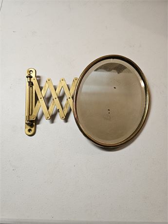 Gold Painted Antique Oval Shaving Beveled Mirror with Accordian Arm