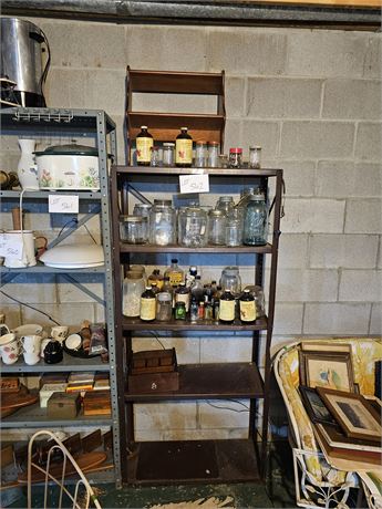 Shelf Full of Vintage & Antique Bottles/Canning Jars/Biscuit Jars & More