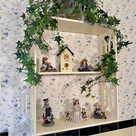 Wooden Cream Colored 2-Tier Shelf with Contents - 20 x 7 x 22"H