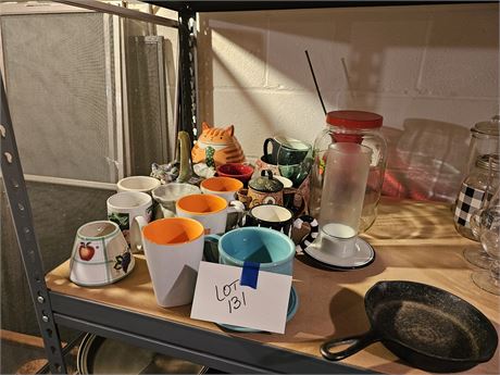 Mixed Kitchen Lot: Mugs / Cookie Jar / Storage & More