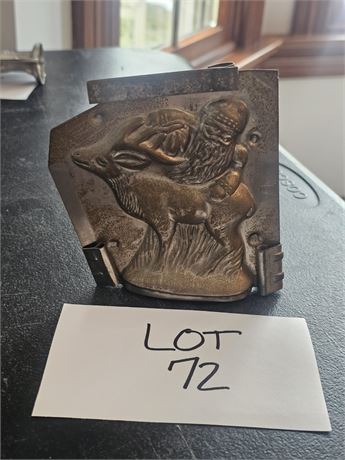 Antique German Chocolate Candy Mold – Santa and Deer, 4"H x 3.5"W, 2-Piece Mold