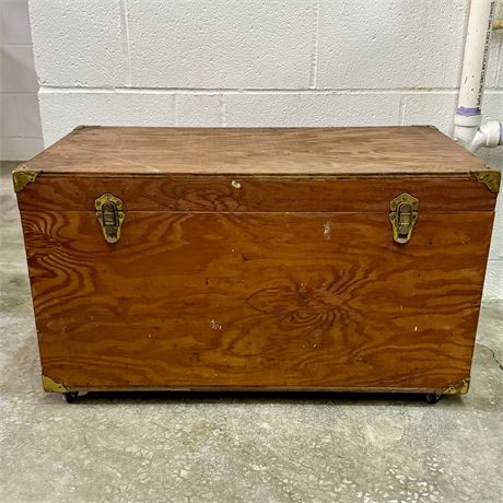 Old Rolling Wood Storage Chest