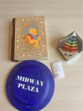 Nemesis Factor Handheld Game, Winnie the Pooh Tin, Frisbee