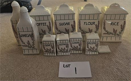 Germany Early 20th Century Ceramic Kitchen Canisters & Spice Jars