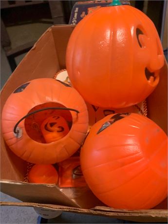 Vintage Halloween Lot - Trick or Treat Bag, Jack-O-Lantern Blow Molds, Leaf Bags