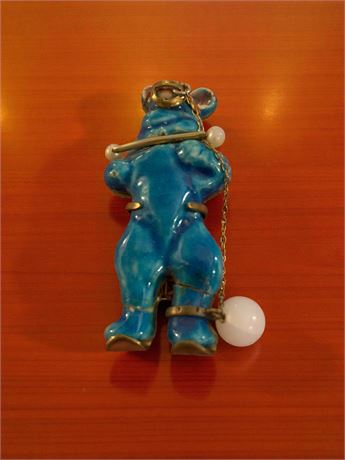 Blue Ceramic Circus Bear Brooch/Pin By Lucien Neuquelman for Elsa Scaparell