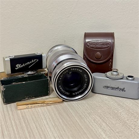 Vintage ISCO Gottingen 1:4.5/100 Camera Lens & German Photometers