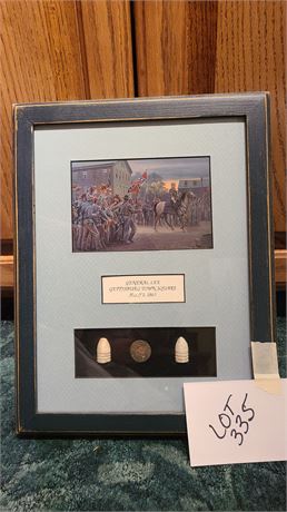 Gettysburg Framed Art with Original Lead Bullets & US Eagles Button