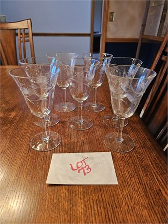 Vintage Etched Thistle Wine Glasses