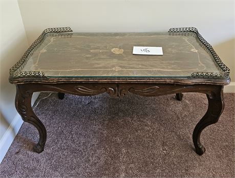 Antique Inlay Carved Wood Foyer Table