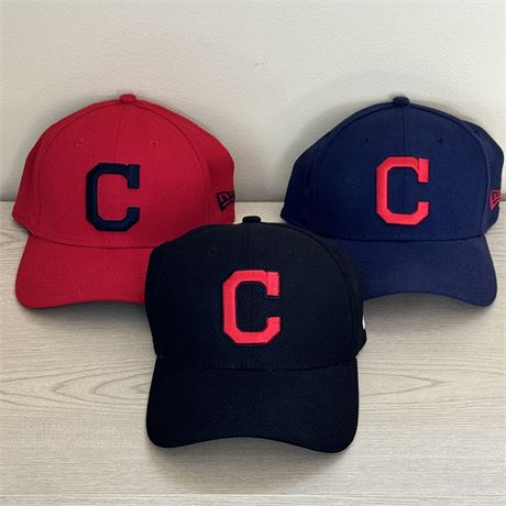 Men's New Era Cleveland Indians Block "C" Logo Flexfit Hats - Size Medium/Large