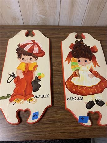 Vintage 60s/70s Big Eyes Girl & Boy Paintings On Wood “Sugar & Spice”