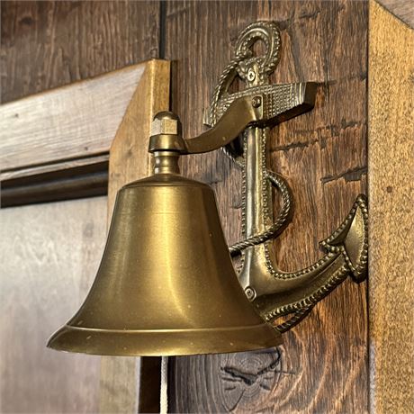 Vintage Solid Brass Bell w/ Anchor Wall Mount