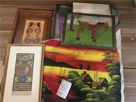 Persian Miniature Painting, Wood Marquetry Symmetrical Panel Art, Balinese Art,