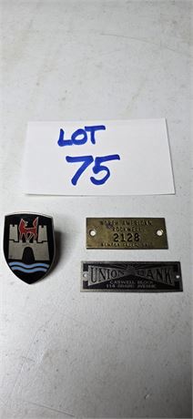 Vintage Metal Nameplates: VW Wolfsburg Crest, North American Rockwell, & Union B