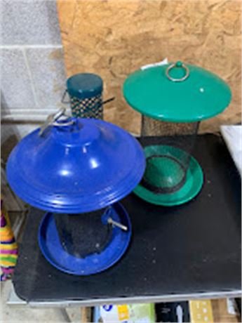 Colorful Metal Bird Feeder Lot of 3