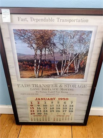 Framed 1950 Promotional Calendar Eads Transfer & Storage W/Birch Tree Landscape
