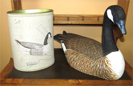 Wood Hand Carved Canadian Goose, Wastebasket