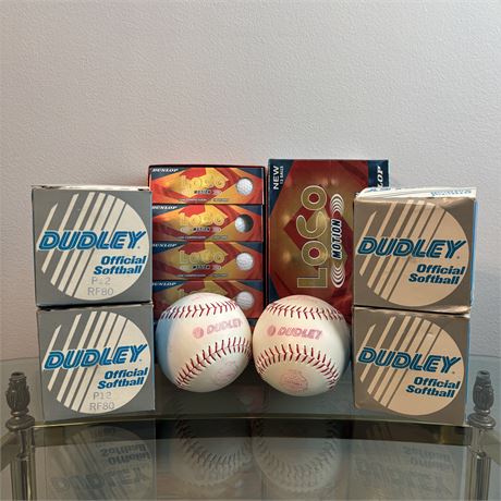 New Dudley Official Softballs (4) and Box of Loco-Motion Golf Balls