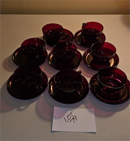 Anchor Hocking Ruby "Charm" Cups & Saucers