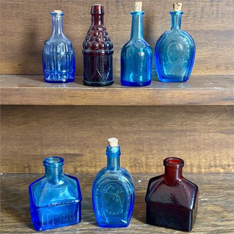 Mixed Collection of 7 Blue & Purple Mini Bottles, Wheaton and More