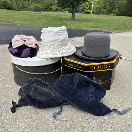 Vintage Hat Boxes, Ladies Hats and Old Trappers Hats