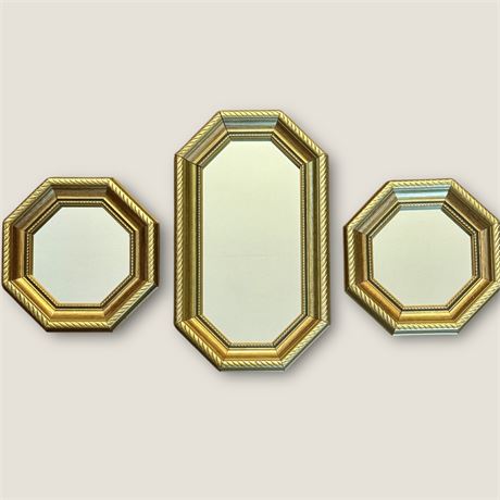 Octogonal Gold Framed Decorative Mirrors - Largest is 10"T