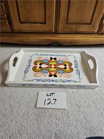 Hand Painted Dutch Folk Art Design Wood Serving Tray